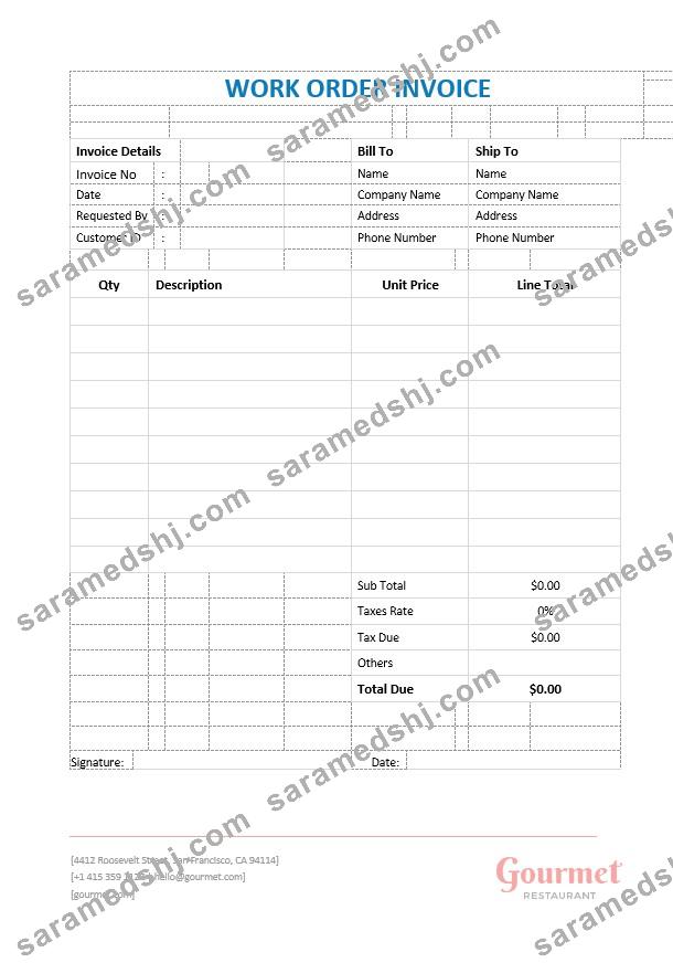 Restaurant Work Order Invoice Template